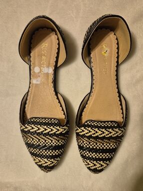 Restricted Black and Beige Woven D'Orsay Flats
